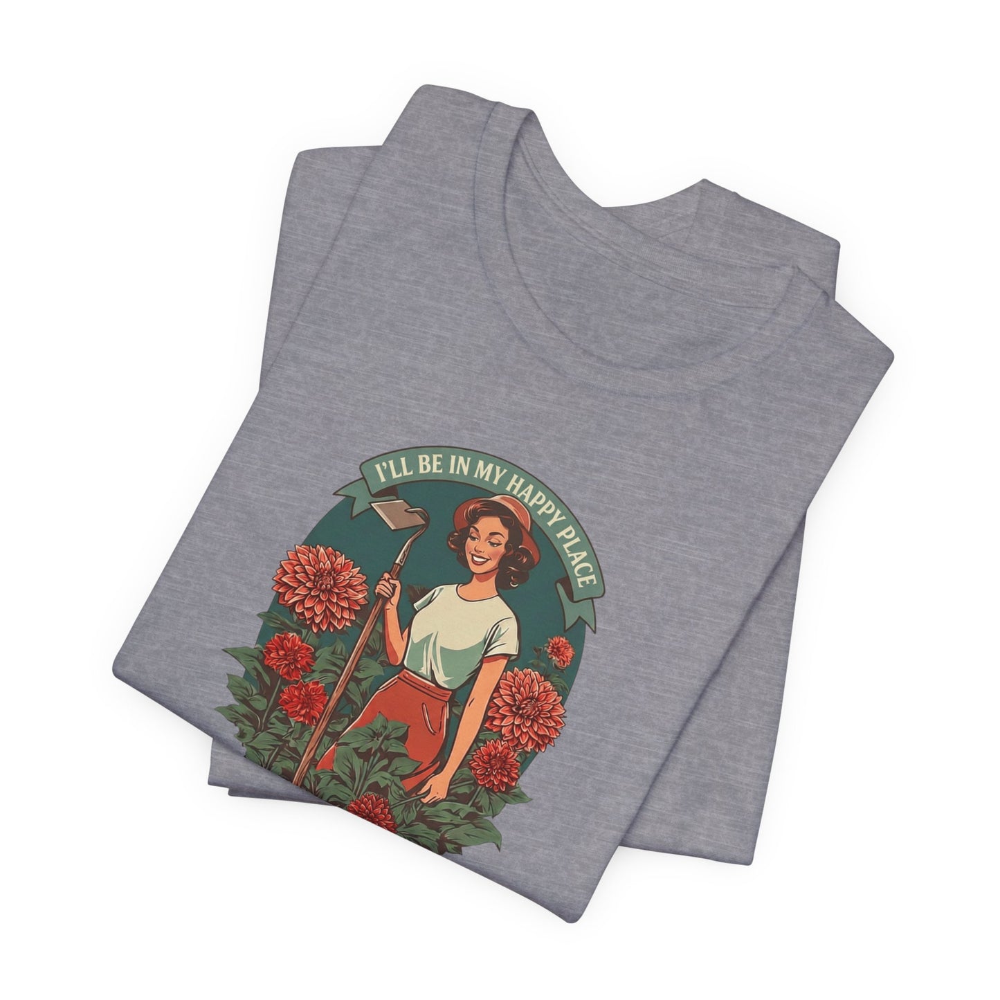 T-Shirt — 'I'll Be In My Happy Place' Dahlias Vintage Floral Retro Graphic Tee