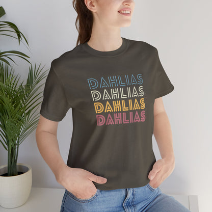 Dahlias Floral Retro Text Tee — Vintage Layered Typography T‑Shirt