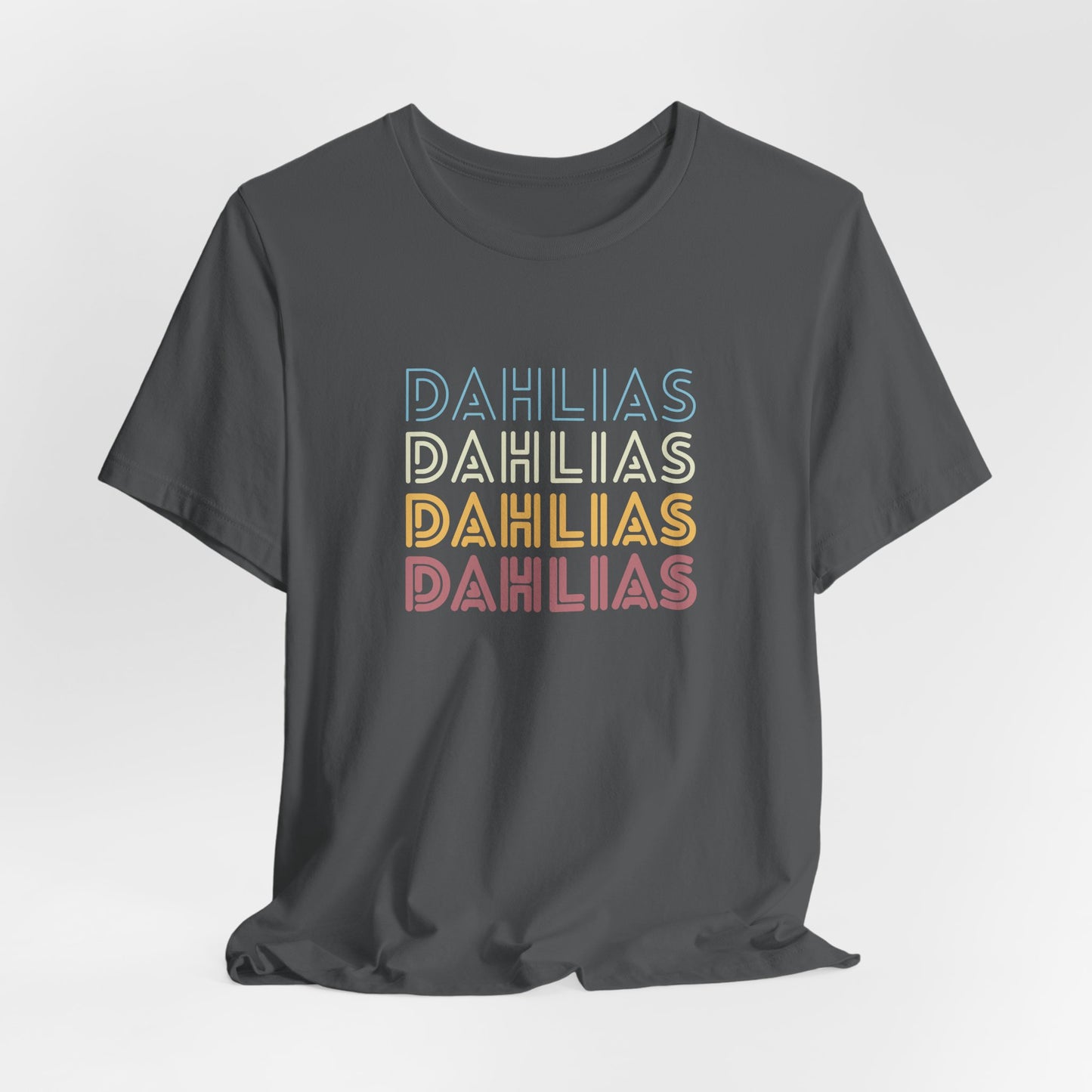 Dahlias Floral Retro Text Tee — Vintage Layered Typography T‑Shirt