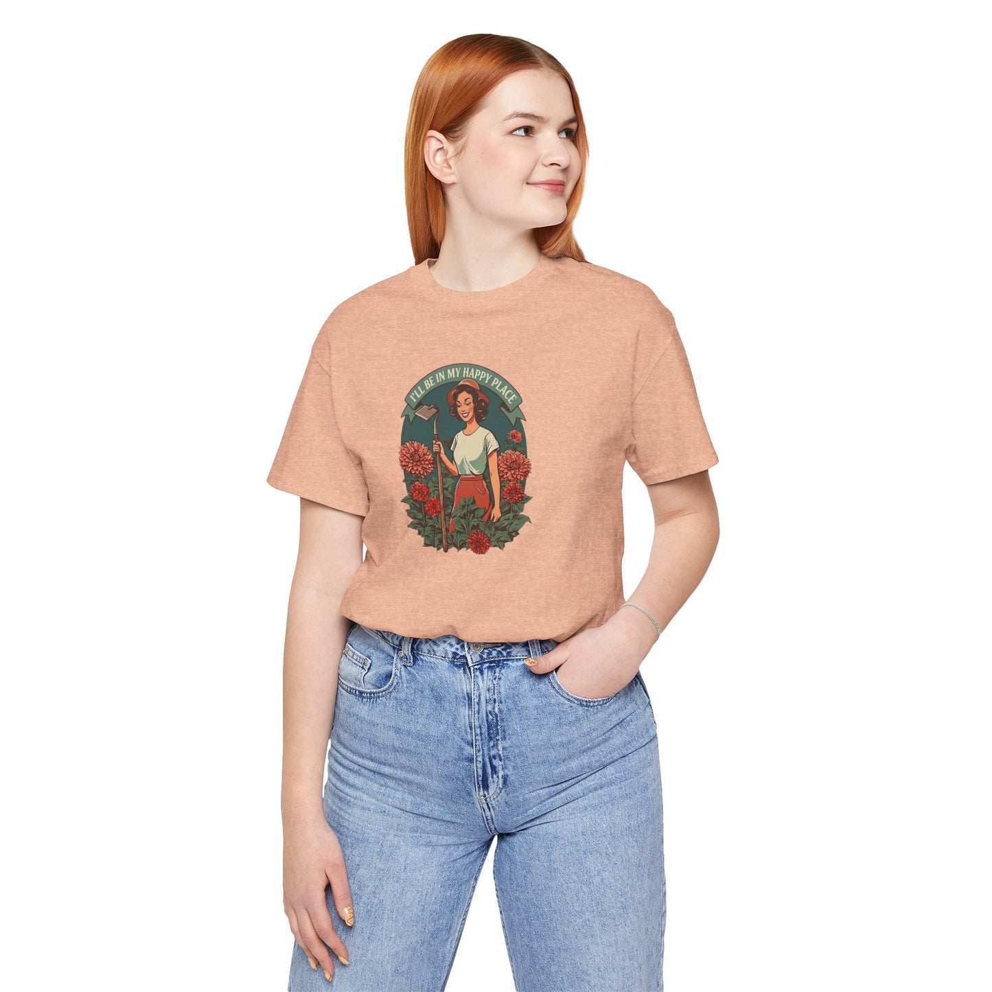 'I'll Be In My Happy Place' Dahlias Vintage Floral Retro Graphic Tee T-shirt