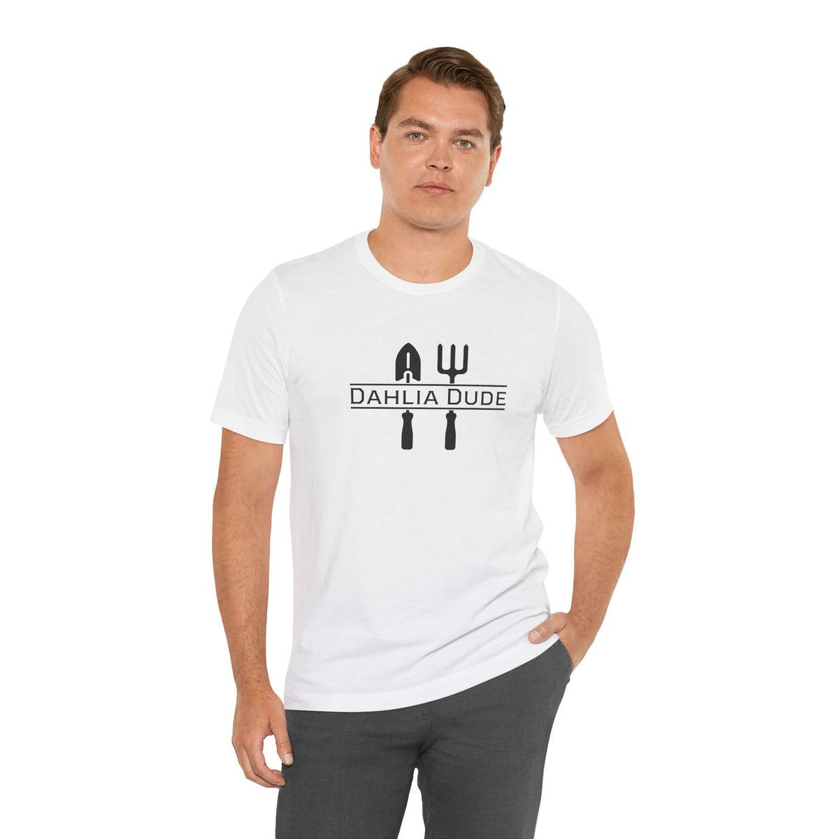 Dahlia Dude T-Shirt — Dad Gardening Tool Graphic Tee
