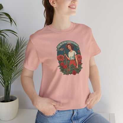 T-Shirt — 'I'll Be In My Happy Place' Dahlias Vintage Floral Retro Graphic Tee