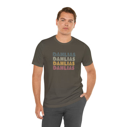 Dahlias Floral Retro Text Tee — Vintage Layered Typography T‑Shirt