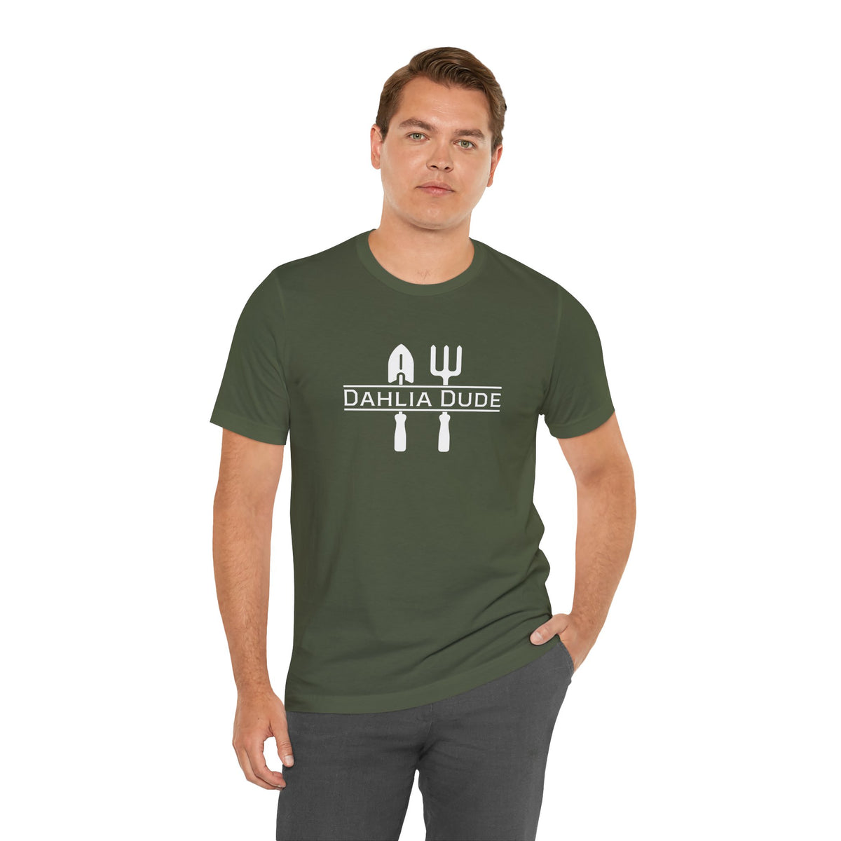 Dahlia Dude T-Shirt — Dad Gardening Tool Graphic Tee