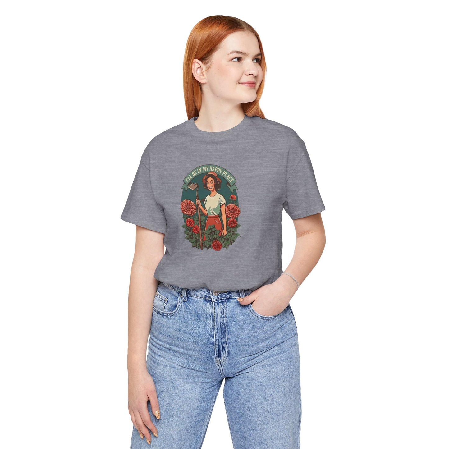 'I'll Be In My Happy Place' Dahlias Vintage Floral Retro Graphic Tee T-shirt