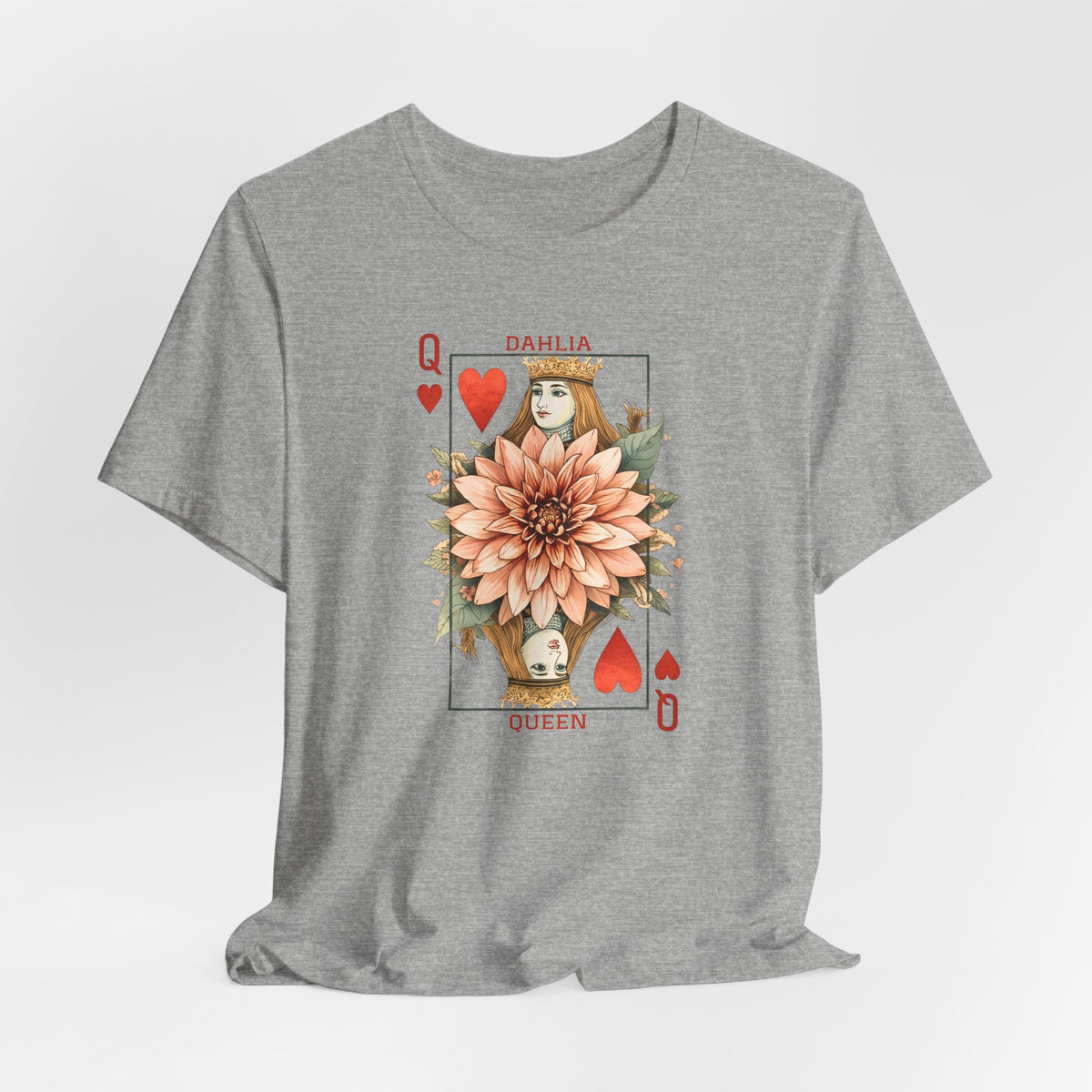 Dahlia Queen Playing Card Tee | Floral Gardening Queen of Hearts T-Shirt