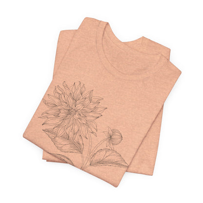 Dahlia Botanical Tee - Minimal Floral Sketch Shirt