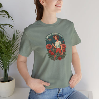 T-Shirt — 'I'll Be In My Happy Place' Dahlias Vintage Floral Retro Graphic Tee