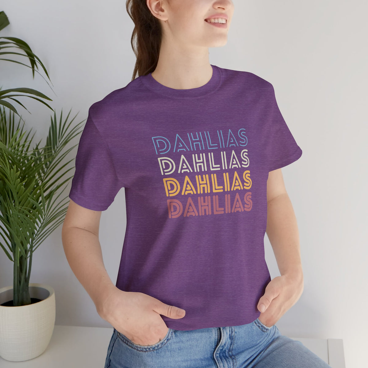 Dahlias Floral Retro Text Tee — Vintage Layered Typography T‑Shirt