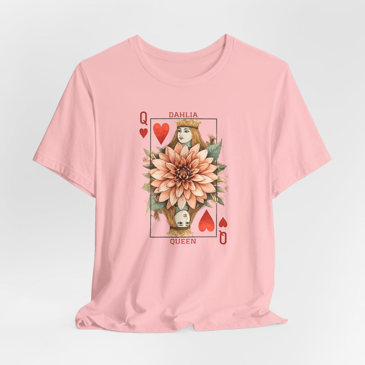 Dahlia Queen Playing Card Tee | Floral Gardening Queen of Hearts T-Shirt