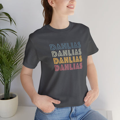 Dahlias Floral Retro Text Tee — Vintage Layered Typography T‑Shirt
