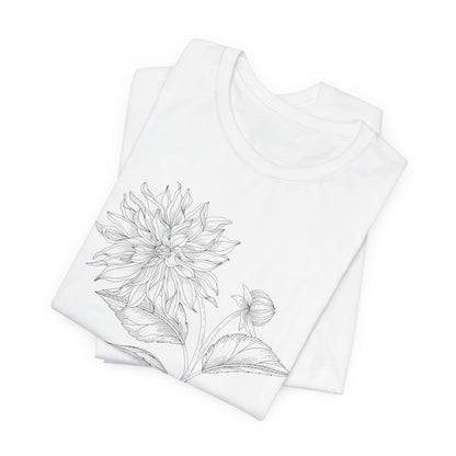 Dahlia Botanical Tee - Minimal Floral Sketch Shirt