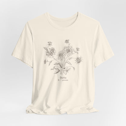 Botanical Dahlia Tee — Minimal Floral Sketch Shirt