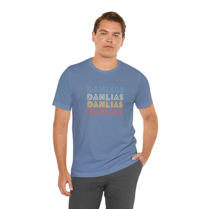 Dahlias Floral Retro Text Tee — Vintage Layered Typography T‑Shirt